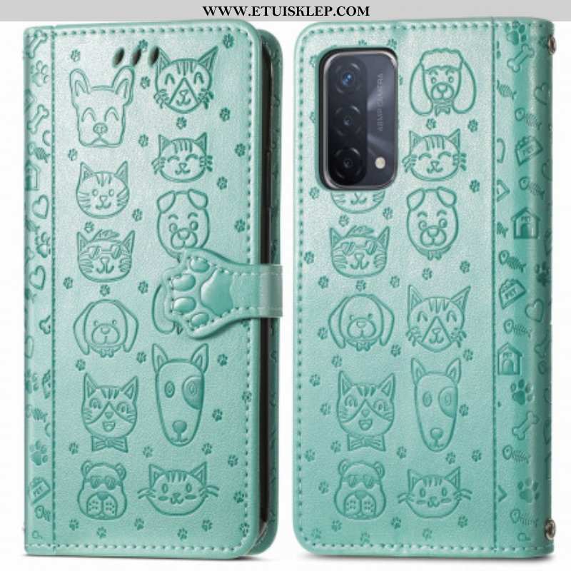 Etui Folio do Oppo A54 5G / A74 5G Animowane Zwierzęta